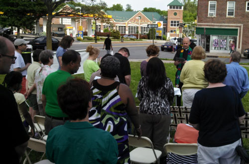 Worship Without Walls recently prayed near the intersection of Worship at Bloomfield and Mission Streets, scene of two Montclair shootings. Photo: St. Luke's, Montclair. 