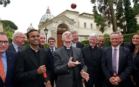 Archbishop Justin Welby meets the Vatican First XI during his recent visit to Rome, June 15.