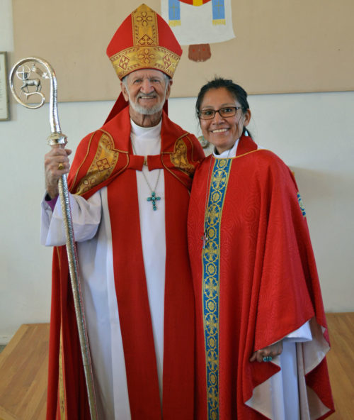 The Rev. Canon Cornelia Eaton and Navajoland Bishop David Bailey pose Feb. 7 after her ordination to the priesthood. Photo: Dick Snyder