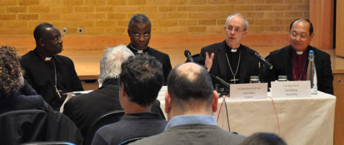 Archbishop of Canterbury Justin Welby makes a point Jan. 15 during a press conference held after the five-day Anglican Primates Meeting at Canterbury Cathedral in England. Photo: Matthew Davies/Episcopal News Service