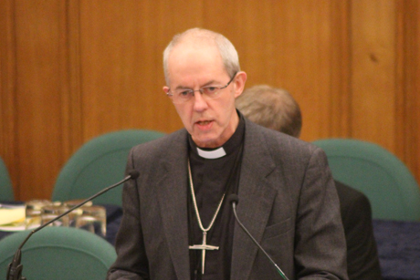 Archbishop of Canterbury Justin Welby delivers his presidential address to the Church of England's General Synod to brief members Feb. 15 about last month's Primates' Meeting in Canterbury. Photo: Gavin Drake/Anglican Communion News Service 