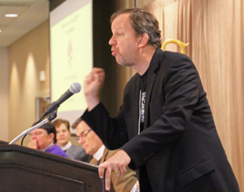 The Very Rev. Mike Kinman, dean of Christ Church Cathedral, St. Louis, Missouri, addresses the Diocese of Maryland convention. Photo: Diocese of Maryland 