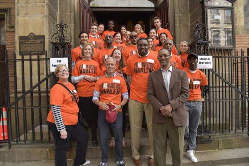 Volunteers gather outside Saint Philip's Episcopal Church before the #KnowJusticeHarlem event on Monday, May 23rd. -- or something similar. Photo: Angela James 