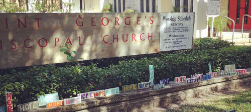 St. George’s Episcopal Church in Texas City, Texas, north of Galveston, have enlisted the help of local Boy Scout troops, businesses and neighbors to create literal signs of hope to place around the community and remind people that coming together in unity is paramount in what the church calls “a contentious and toxic election year.” Five hundred hand-painted signs of the word “hope” will be blessed at the church on Nov. 19 during the church’s annual bazaar as a reminder that “the bigger story is always one of hope and love,” said the Rev. Robin Reeves, rector. "Our hope is that our community will come together following the elections, no matter who is elected, for the good of our community, the nation and for the good of our kid’s future,” she said, adding that the sign painters hope people will “choose love over fear.” Photo: St. George's Episcopal Church