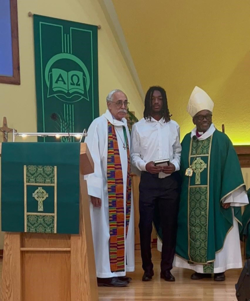 The Reverend Dr. Kwasi Thornell; Jahmir Everett; The Most Reverend Michael Curry, Presiding Bishop of the Episcopal Church